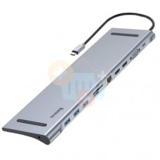 Adapteris BASEUS USB-C į 2x HDMI, VGA, LAN, 3x USB-A, SD, TF, USB-C PD100W, Aux