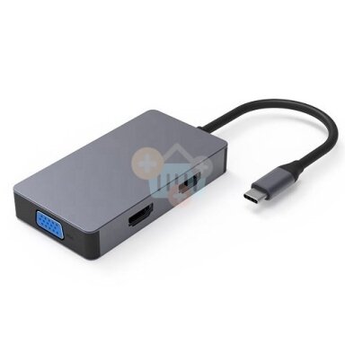 Adapteris USB Type-C - 2x HDMI, 1x VGA, 1x USB Type-A, 1x USB Type-C PD60W