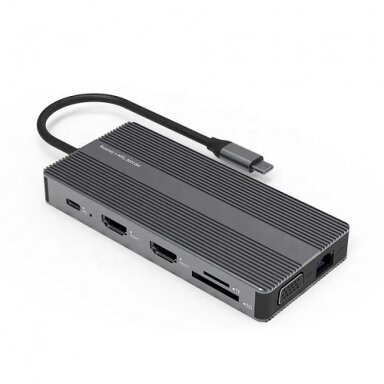 Adapteris USB Type-C - 2x HDMI, VGA, LAN, 3x USB Type-A, SD, TF, USB Type-C PD100W, Aux Adapteris USB Type-C - 2x HDMI, VGA, LAN, 3x USB Type-A, SD, TF, USB Type-C PD100W, Aux