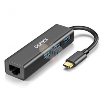 Adapteris CHOETECH USB Type-C - 1x RJ-45, 3x USB Type-A Adapteris CHOETECH USB Type-C - 1x RJ-45, 3x USB Type-A