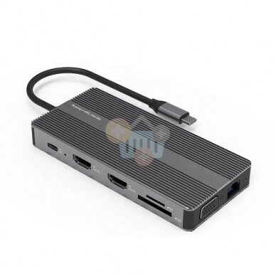 Adapteris USB Type-C - 2x HDMI, VGA, LAN, 3x USB Type-A, SD, TF, USB Type-C PD100W, Aux Adapteris USB Type-C - 2x HDMI, VGA, LAN, 3x USB Type-A, SD, TF, USB Type-C PD100W, Aux