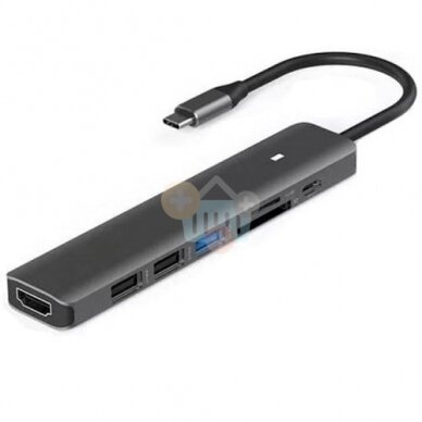 Adapteris USB Type-C - HDMI, 3x USB Type-A, SD, TF, USB Type-C PD100W Adapteris USB Type-C - HDMI, 3x USB Type-A, SD, TF, USB Type-C PD100W
