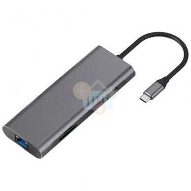 Adapteris USB Type-C - HDMI, LAN, 3x USB Type-A, SD, TF, USB Type-C PD60W, Aux Adapteris USB Type-C - HDMI, LAN, 3x USB Type-A, SD, TF, USB Type-C PD60W, Aux