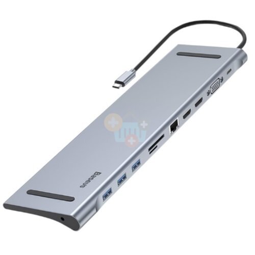 Adapteris BASEUS USB-C į 2x HDMI, VGA, LAN, 3x USB-A, SD, TF, USB-C PD100W, Aux Adapteris BASEUS USB-C į 2x HDMI, VGA, LAN, 3x USB-A, SD, TF, USB-C PD100W, Aux