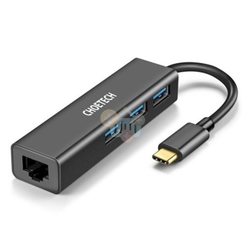 Adapteris CHOETECH USB Type-C - 1x RJ-45, 3x USB Type-A Adapteris CHOETECH USB Type-C - 1x RJ-45, 3x USB Type-A
