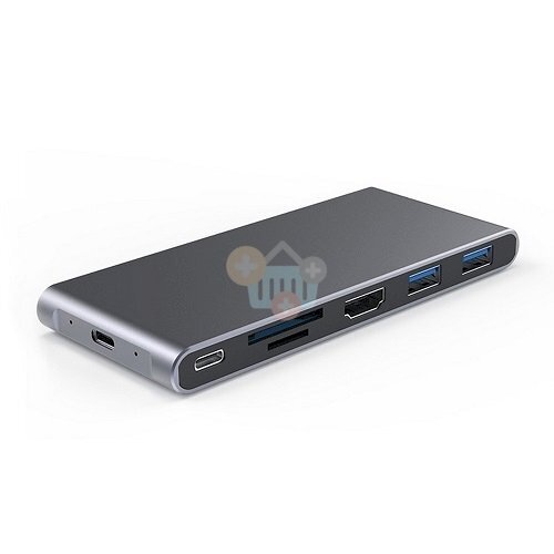 Adapteris USB-C - HDMI, 2x USB 3.0, SD, TF, PD60W + M.2 NGFF SSD dėklas