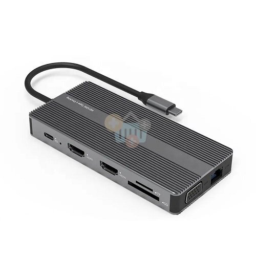 Adapteris USB Type-C - 2x HDMI, VGA, LAN, 3x USB Type-A, SD, TF, USB Type-C PD100W, Aux Adapteris USB Type-C - 2x HDMI, VGA, LAN, 3x USB Type-A, SD, TF, USB Type-C PD100W, Aux