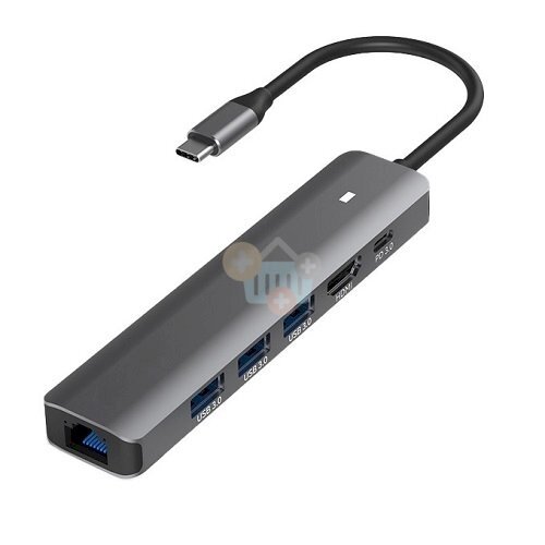 Adapteris USB Type-C - HDMI, LAN, 3x USB 3.0 Type-A, USB Type-C PD100W Adapteris USB Type-C - HDMI, LAN, 3x USB 3.0 Type-A, USB Type-C PD100W