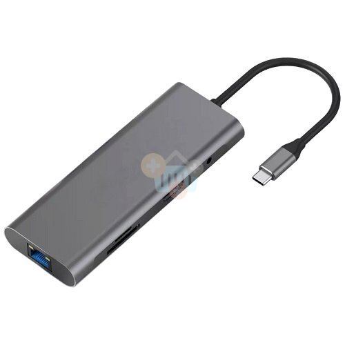 Adapteris USB Type-C - HDMI, LAN, 3x USB Type-A, SD, TF, USB Type-C PD60W, Aux Adapteris USB Type-C - HDMI, LAN, 3x USB Type-A, SD, TF, USB Type-C PD60W, Aux