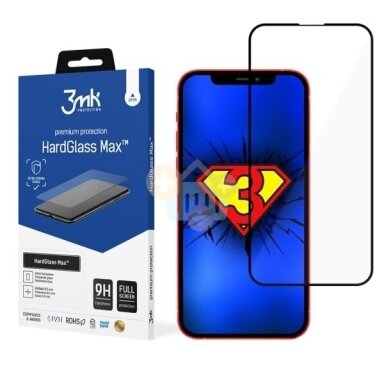 Apsauginis stiklas Apple iPhone 12/12 Pro 3MK HardGlass Max ™ (juodas) +++ TOP kokybė Apsauginis stiklas Apple iPhone 12/12 Pro 3MK HardGlass Max ™ (juodas) +++ TOP kokybė
