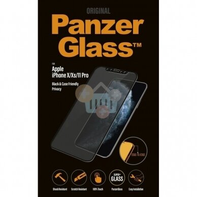 Apsauginis stiklas Apple iPhone X/Xs/11 Pro (Juodas), Case Friendly, PanzerGlass Premium +++ TOP Privatumas