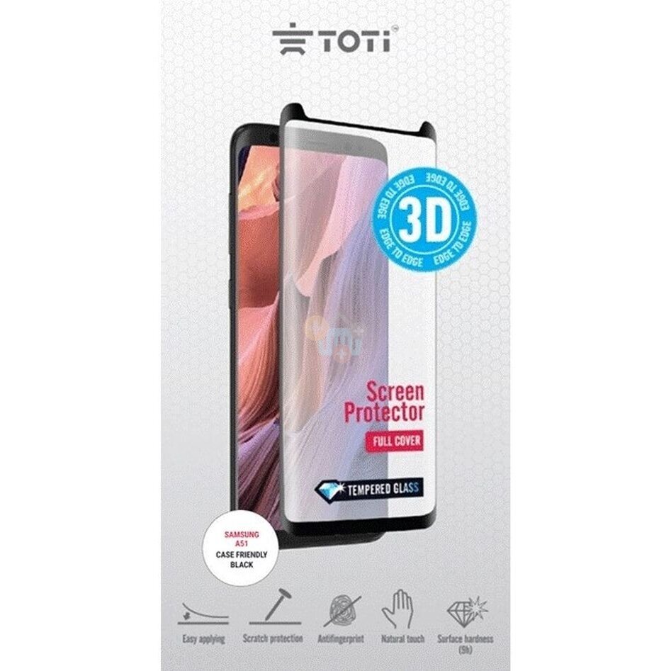 Apsauginis stiklas Samsung Galaxy A51 Toti Full Cover (3D, juodas) +++ TOP efektyvumas