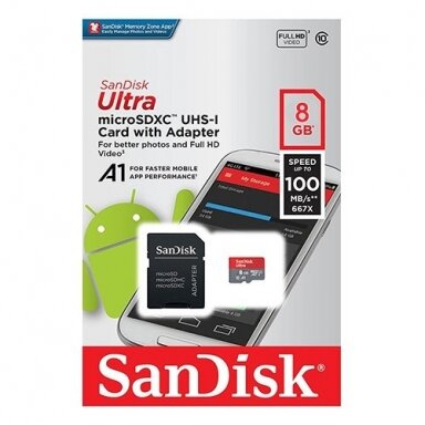 Atminties kortelė Sandisk ULTRA PLUS microSDXC 8GB UHS-I