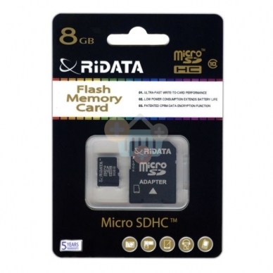 Atminties kortelė Ridata micro SDHC 8GB class10 Atminties kortelė Ridata micro SDHC 8GB class10