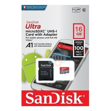 Atminties kortelė Sandisk ULTRA PLUS microSDXC 16GB UHS-I