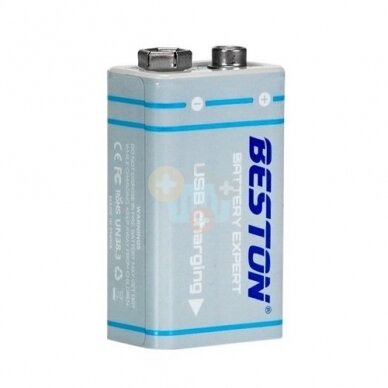 Baterija 9V (krona), įkraunama su USB-C lizdu, 1000mAh, Li-Ion Baterija 9V (krona), įkraunama su USB-C lizdu, 1000mAh, Li-Ion