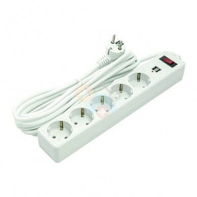 Buitinis ilgiklis 5m, 5 lizdai, 2xUSB, su jungikliu Buitinis ilgiklis 5m, 5 lizdai, 2xUSB, su jungikliu