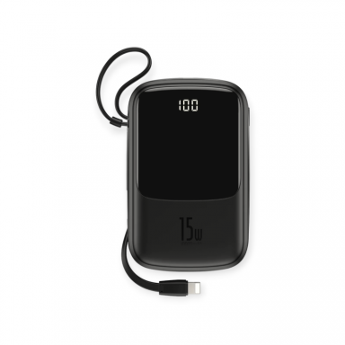Išorinė baterija BASEUS Qpow Digital Dispaly 10000mAh 15W su usb-c kabeliu, juoda