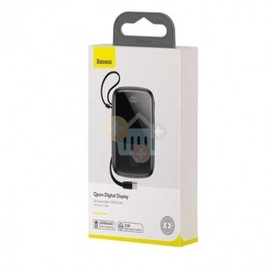 Išorinė baterija BASEUS Qpow Digital Dispaly 10000mAh 15W su usb-c kabeliu, juoda 1 Išorinė baterija BASEUS Qpow Digital Dispaly 10000mAh 15W su usb-c kabeliu, juoda 1