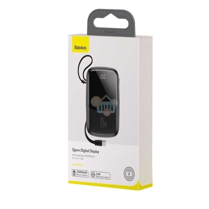 Išorinė baterija BASEUS Qpow Digital Dispaly 10000mAh 15W su usb-c kabeliu, juoda 1 Išorinė baterija BASEUS Qpow Digital Dispaly 10000mAh 15W su usb-c kabeliu, juoda 1