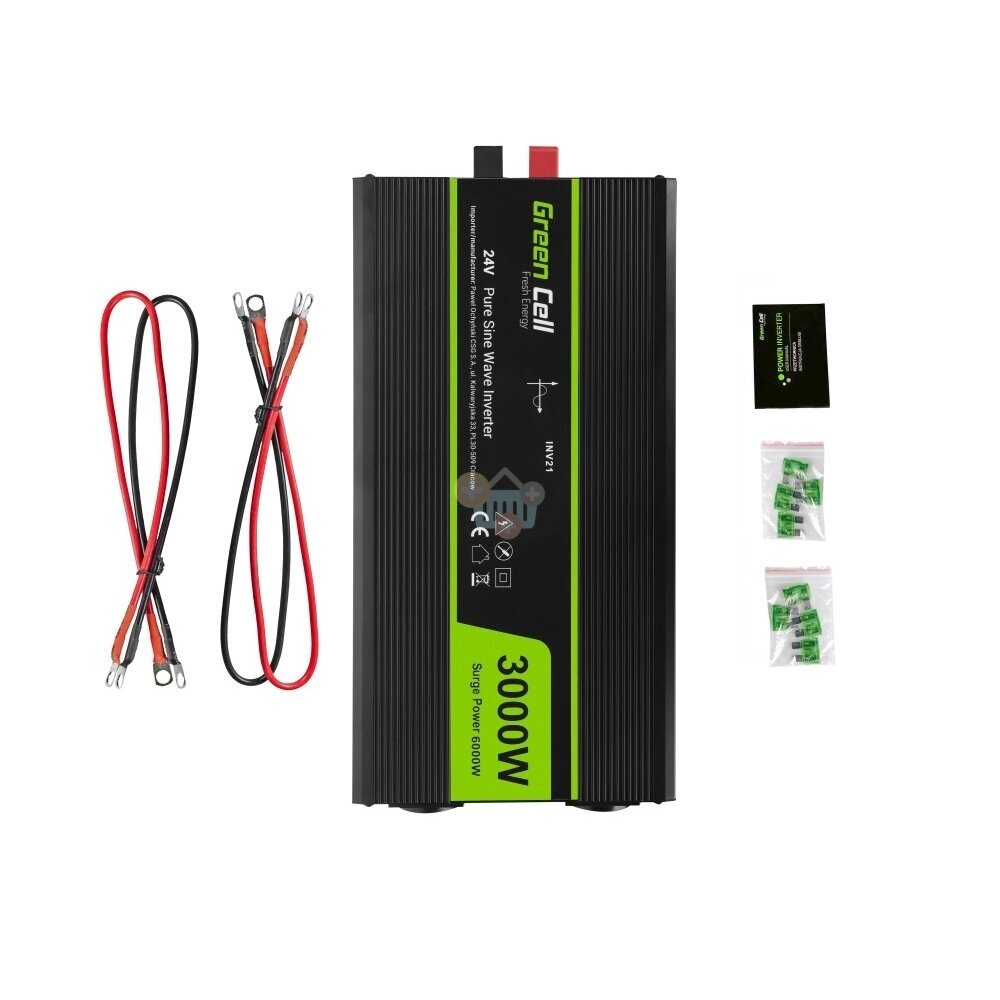 Įtampos keitiklis Green Cell INV21, iš 24V į 220V 3000W/6000W + USB, Grynas sinusas 2 Įtampos keitiklis Green Cell INV21, iš 24V į 220V 3000W/6000W + USB, Grynas sinusas 2