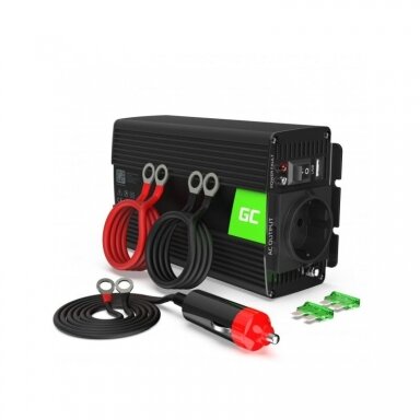 Įtampos keitiklis Green Cell INV05DE, iš 12V į 220V 300W/600W + USB, Grynas sinusas Įtampos keitiklis Green Cell INV05DE, iš 12V į 220V 300W/600W + USB, Grynas sinusas