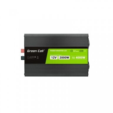 Įtampos keitiklis Green Cell su LCD ekranu, iš 12V į 220V 2000W/4000W + USB, Grynas sinusas Įtampos keitiklis Green Cell su LCD ekranu, iš 12V į 220V 2000W/4000W + USB, Grynas sinusas