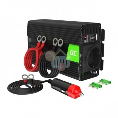 Įtampos keitiklis Green Cell INV03DE, iš 12V į 220V 500W/1000W + USB, Modifikuotas sinusas Įtampos keitiklis Green Cell INV03DE, iš 12V į 220V 500W/1000W + USB, Modifikuotas sinusas
