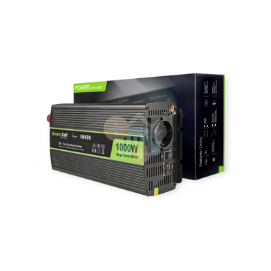 Įtampos keitiklis Green Cell INV09, iš 12V į 220V 1000W/2000W + USB, Grynas sinusas 1 Įtampos keitiklis Green Cell INV09, iš 12V į 220V 1000W/2000W + USB, Grynas sinusas 1