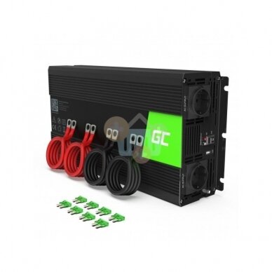 Įtampos keitiklis Green Cell INV11, iš 12V į 220V 2000W/4000W + USB, Grynas sinusas 2 Įtampos keitiklis Green Cell INV11, iš 12V į 220V 2000W/4000W + USB, Grynas sinusas 2