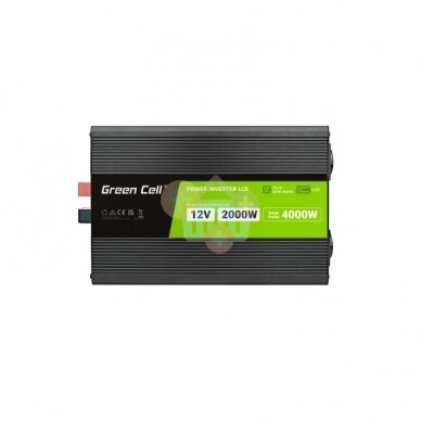 Įtampos keitiklis Green Cell su LCD ekranu, iš 12V į 220V 2000W/4000W + USB, Grynas sinusas Įtampos keitiklis Green Cell su LCD ekranu, iš 12V į 220V 2000W/4000W + USB, Grynas sinusas