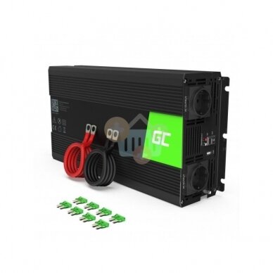 Įtampos keitiklis Green Cell INV19 iš 24V į 220V 1500W/3000W + USB, Grynas sinusas 1 Įtampos keitiklis Green Cell INV19 iš 24V į 220V 1500W/3000W + USB, Grynas sinusas 1