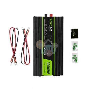 Įtampos keitiklis Green Cell INV21, iš 24V į 220V 3000W/6000W + USB, Grynas sinusas 2 Įtampos keitiklis Green Cell INV21, iš 24V į 220V 3000W/6000W + USB, Grynas sinusas 2