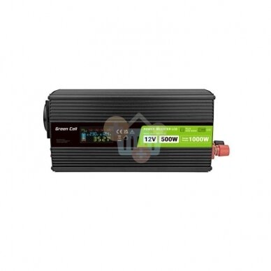Įtampos keitiklis Green Cell su LCD ekranu, iš 12V į 220V 500W/1000W + USB, Grynas sinusas Įtampos keitiklis Green Cell su LCD ekranu, iš 12V į 220V 500W/1000W + USB, Grynas sinusas