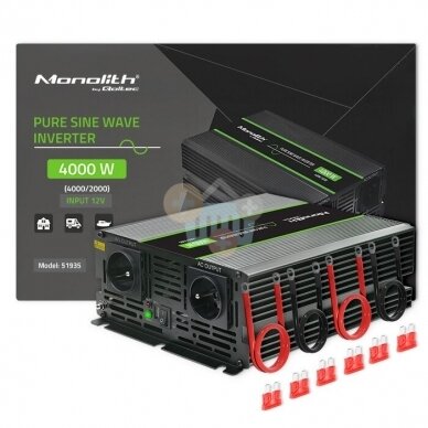 Įtampos keitiklis QOLTEC 51935 iš 12V į 220V 2000W/4000W + USB, Grynas sinusas 3 Įtampos keitiklis QOLTEC 51935 iš 12V į 220V 2000W/4000W + USB, Grynas sinusas 3