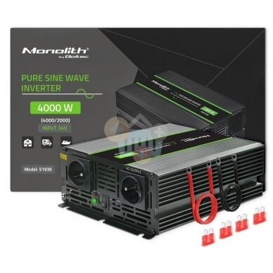 Įtampos keitiklis QOLTEC 51939 iš 24V į 220V 2000W/4000W + USB, Grynas sinusas 3 Įtampos keitiklis QOLTEC 51939 iš 24V į 220V 2000W/4000W + USB, Grynas sinusas 3