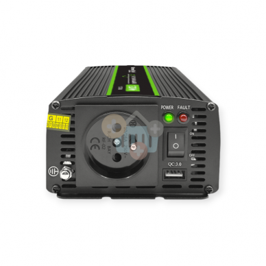 Įtampos keitiklis QOLTEC 51933 iš 12V į 220V 600W/1200W + USB, Grynas sinusas 1