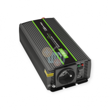 Įtampos keitiklis QOLTEC 51937 iš 24V į 220V 600W/1200W + USB, Grynas sinusas