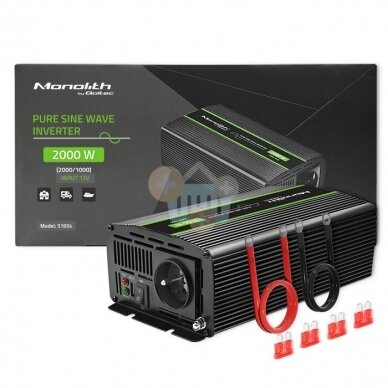 Įtampos keitiklis QOLTEC 51934 iš 12V į 220V 1000W/2000W + USB, grynas sinusas 2