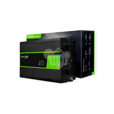 Įtampos keitiklis Green Cell INV19 iš 24V į 220V 1500W/3000W + USB, Grynas sinusas Įtampos keitiklis Green Cell INV19 iš 24V į 220V 1500W/3000W + USB, Grynas sinusas
