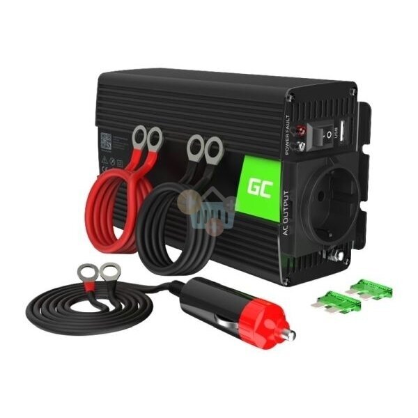 Įtampos keitiklis Green Cell INV01DE, iš 12V į 220V 300W/600W + USB, Modifikuotas sinusas Įtampos keitiklis Green Cell INV01DE, iš 12V į 220V 300W/600W + USB, Modifikuotas sinusas