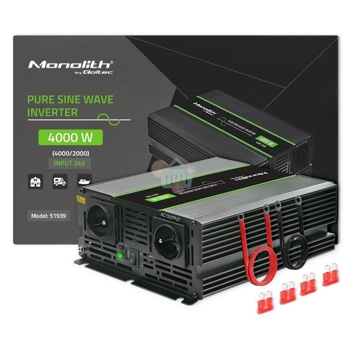 Įtampos keitiklis QOLTEC 51939 iš 24V į 220V 2000W/4000W + USB, Grynas sinusas 3