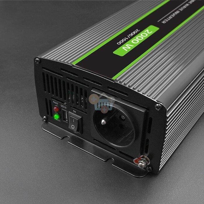 Įtampos keitiklis QOLTEC 51938 iš 24V į 220V 1000W/2000W + USB, Grynas sinusas 1