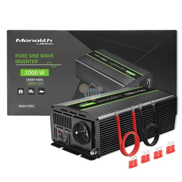 Įtampos keitiklis QOLTEC 51934 iš 12V į 220V 1000W/2000W + USB, grynas sinusas 2 Įtampos keitiklis QOLTEC 51934 iš 12V į 220V 1000W/2000W + USB, grynas sinusas 2