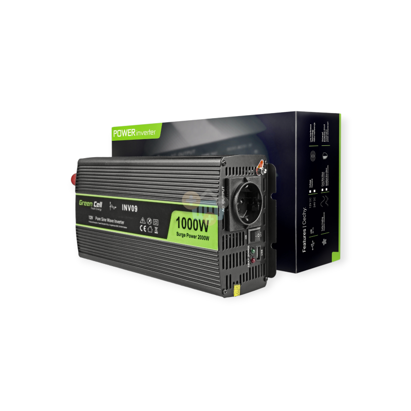 Įtampos keitiklis Green Cell INV09, iš 12V į 220V 1000W/2000W + USB, Grynas sinusas 1 Įtampos keitiklis Green Cell INV09, iš 12V į 220V 1000W/2000W + USB, Grynas sinusas 1