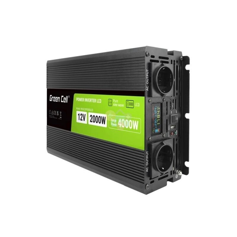 Įtampos keitiklis Green Cell su LCD ekranu, iš 12V į 220V 2000W/4000W + USB, Grynas sinusas 3 Įtampos keitiklis Green Cell su LCD ekranu, iš 12V į 220V 2000W/4000W + USB, Grynas sinusas 3