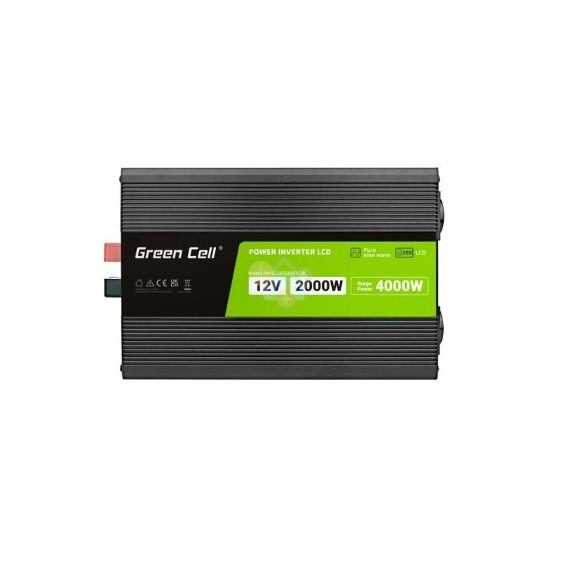 Įtampos keitiklis Green Cell su LCD ekranu, iš 12V į 220V 2000W/4000W + USB, Grynas sinusas Įtampos keitiklis Green Cell su LCD ekranu, iš 12V į 220V 2000W/4000W + USB, Grynas sinusas