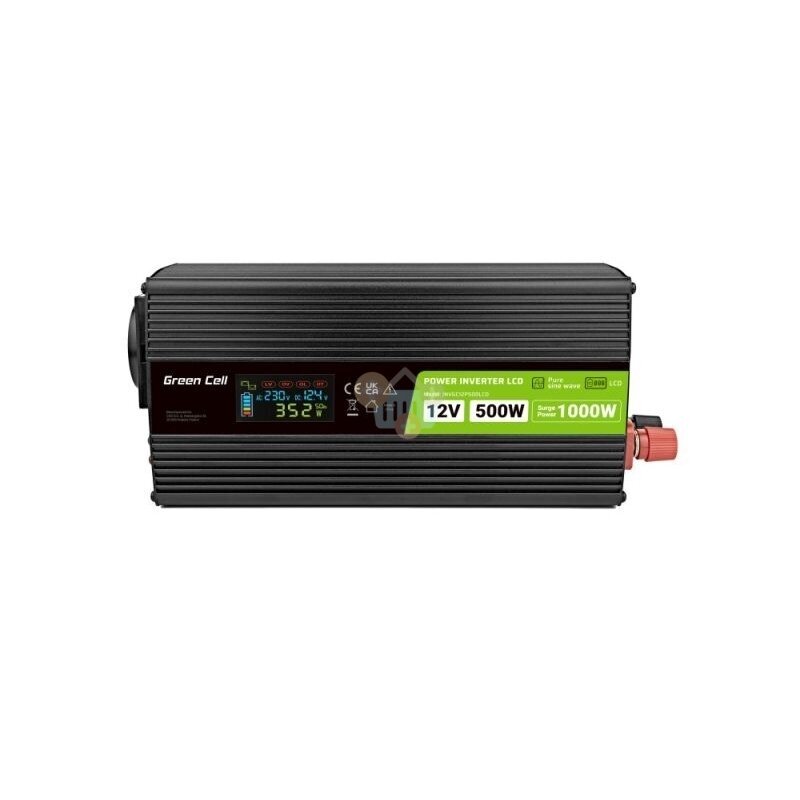 Įtampos keitiklis Green Cell su LCD ekranu, iš 12V į 220V 500W/1000W + USB, Grynas sinusas Įtampos keitiklis Green Cell su LCD ekranu, iš 12V į 220V 500W/1000W + USB, Grynas sinusas