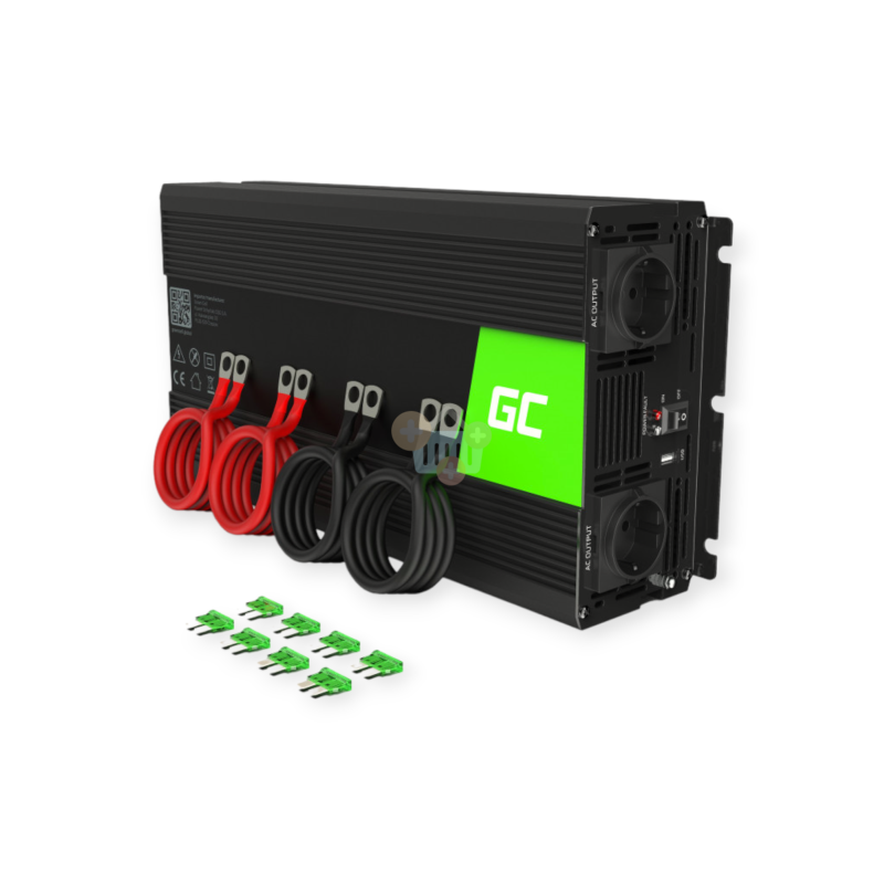 Įtampos keitiklis Green Cell INV10, iš 12V į 220V 2000W/4000W + USB, Modifikuotas sinusas Įtampos keitiklis Green Cell INV10, iš 12V į 220V 2000W/4000W + USB, Modifikuotas sinusas