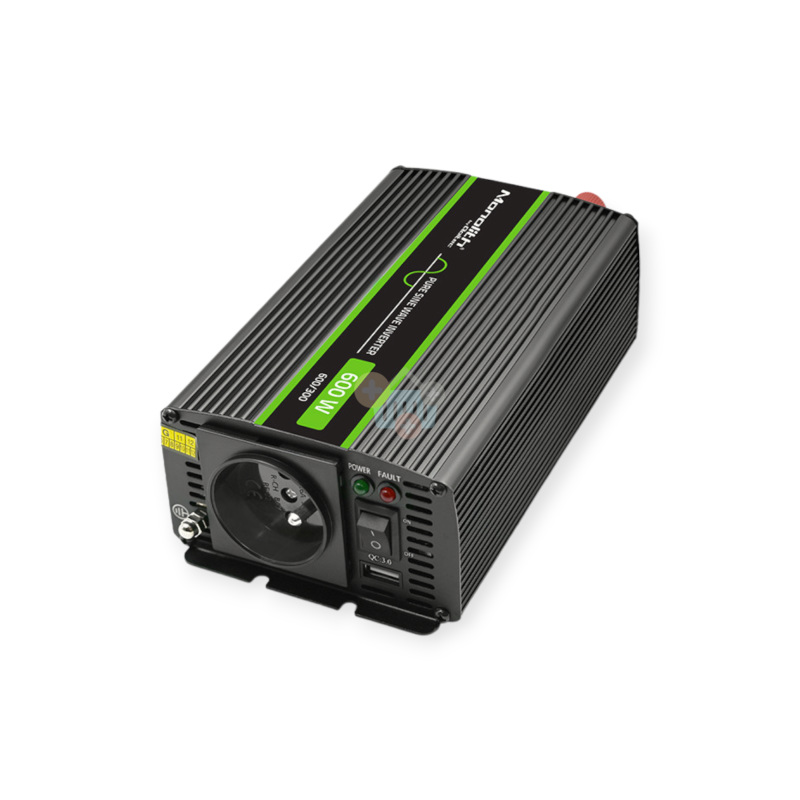 Įtampos keitiklis QOLTEC 51936 iš 24V į 220V 300W/600W + USB, Grynas sinusas
